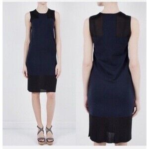 Rag & Bone Tank Dress Women XS Wool Blue Sheer Panels Midi Designer Career